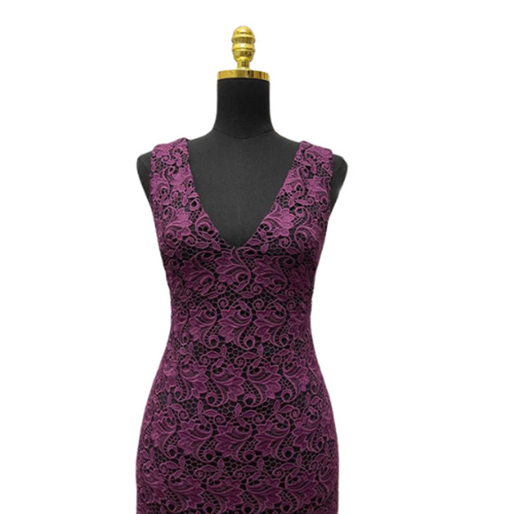 Alice + Olivia Plum Purple Lace V-Neck Sleeveless Sheath Dress 0 New With Tags - Picture 4 of 14